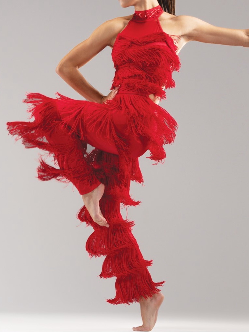 Weissman Red Sequin Fringe Jumpsuit Dance Costume